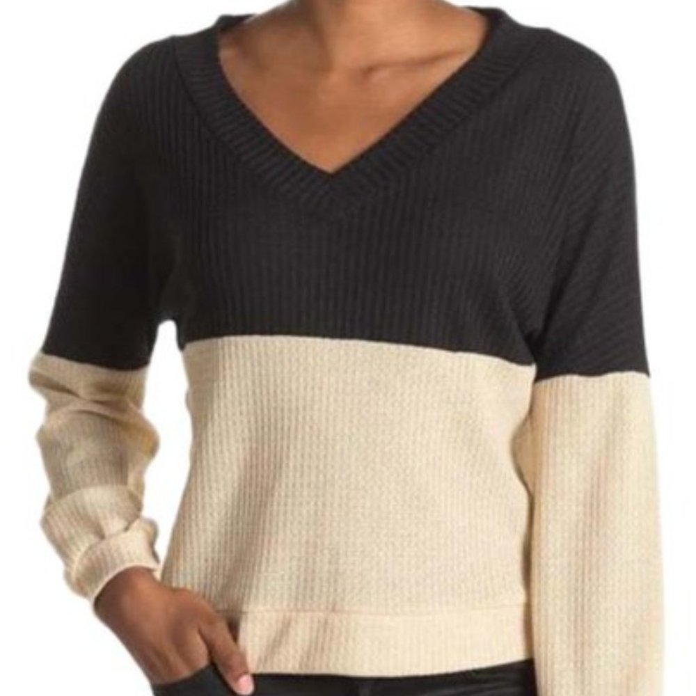 CENY Colorblock Waffle Knit Pullover Sweater Sz S NEW